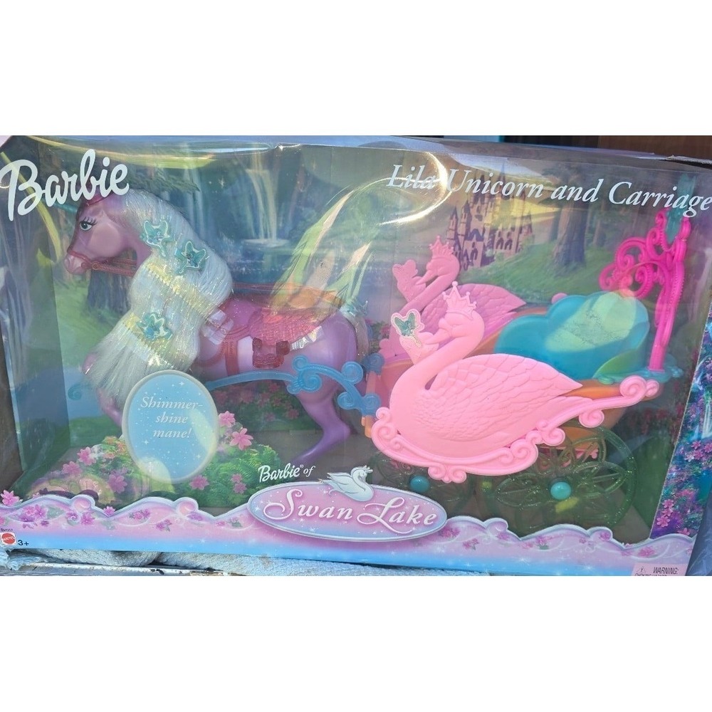 NRFB Barbie Of Swan Lake Lila The Unicorn and Carriage collectible Barbie doll